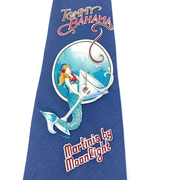 TOMMY BAHAMA Tie Martini's By Moonlight Mermaid 100% Silk Blue Mens Necktie 57" - Picture 3 of 9